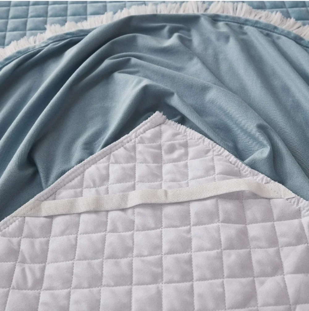 Velvet Diamond-Stitch Bedspread with Tassel Fringe Turquoise Twin NWT
